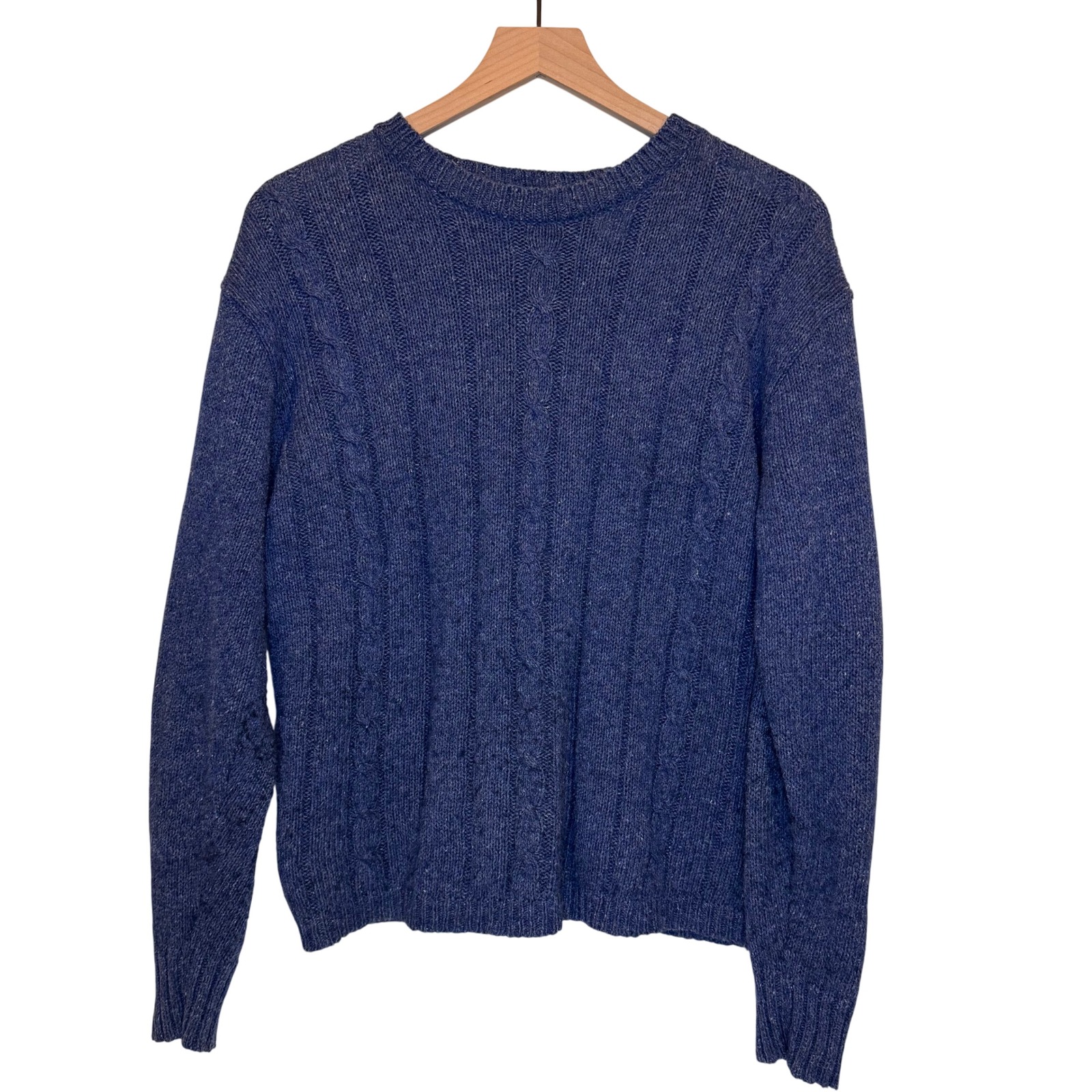 Vintage Cable Knit Wool Sweater Size Petite L Tweed Academia Preppy Fall Winter